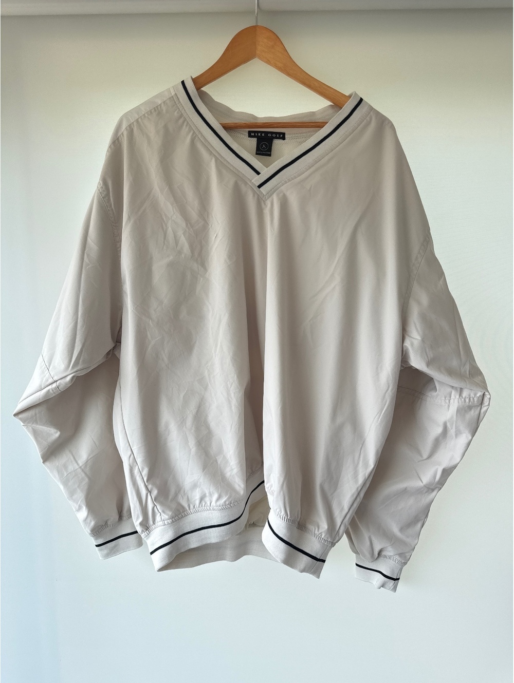 Vintage Nike Golf Windshirt Mens L White Pullover V Neck Windbreaker 90s Y2K